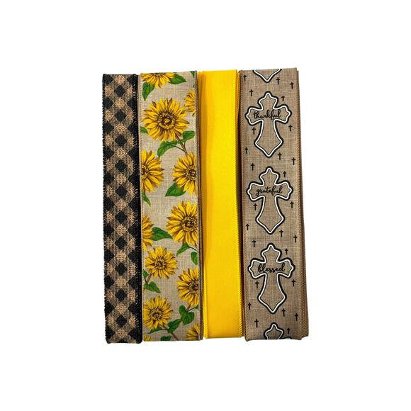 Happy Harvest Wreath Kit, DIY Fall Decor Sunflower Sign Autumn Ribbon Bundle Set - Picture 3 of 5